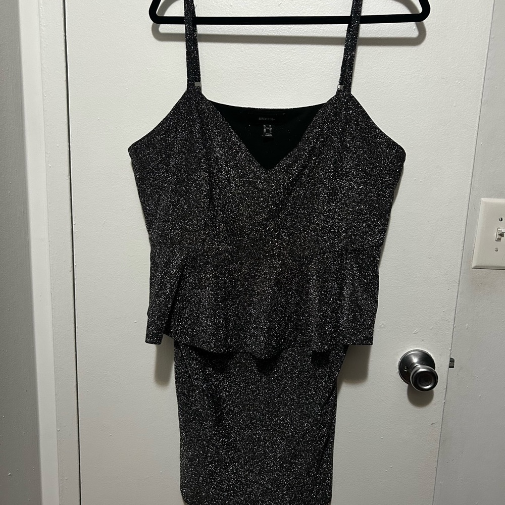 Elegant Black Glitter Peplum Dress